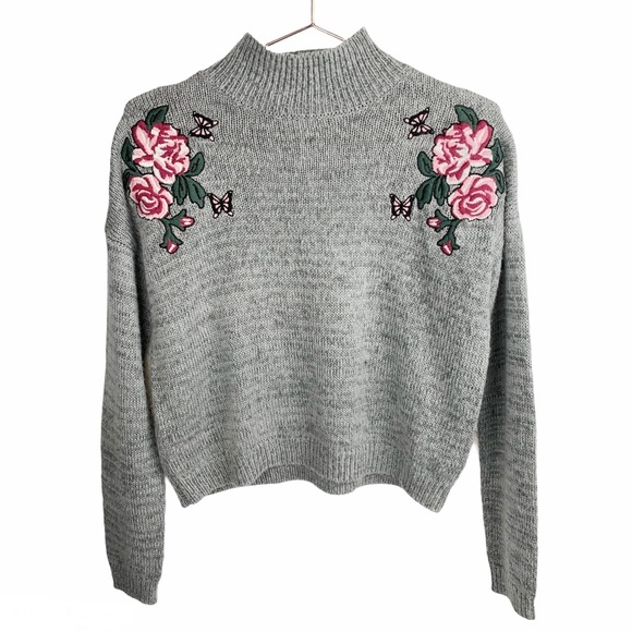 Cloud Chaser Sweaters - Cloud Chaser Embroidered Floral Mock Neck Sweater